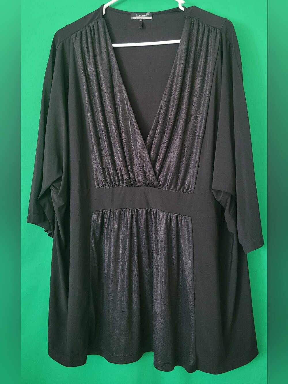 b. street Design Black Plus Sz 30w 32w V-Neck Tunic Shimmer Panels Women Blouse